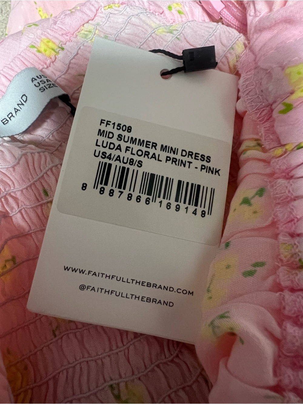 Faithfull the Brand Mid Summer Mini Dress Luda Floral Pink NWT Small - Picture 7 of 9